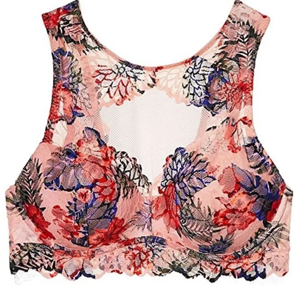 Victorias Secret Pink Push Up Padded High Neck Mesh Lace underwire bralette bra